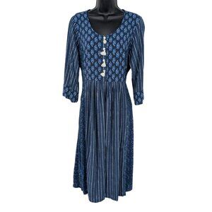 Indya Midi Dress Women Size 2XL Floral Patchwork Cottagecore Tassel Prairie Y2K